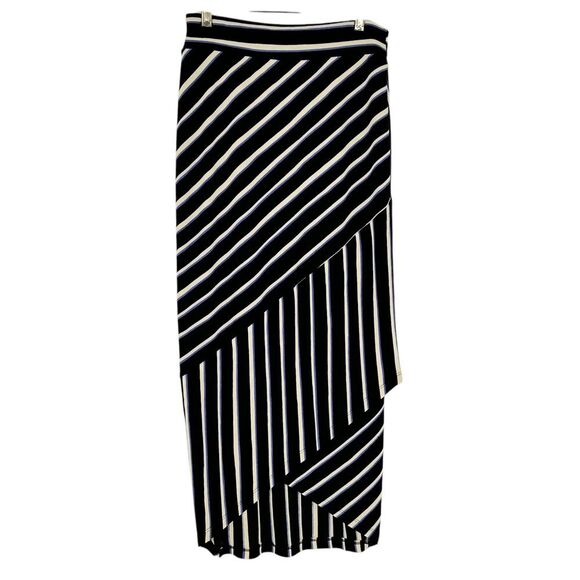 Chico's Dresses & Skirts - Chicos Striped Geometric Pattern Maxi Skirt Black White Blue SZ XS High Low Hem